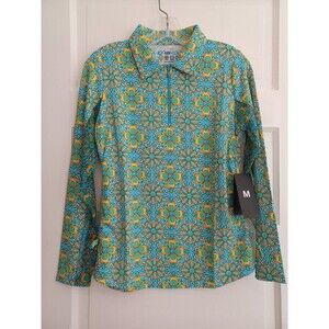 IBKul NWT zip polo adjustable top womens M UPF50 sun protection long sl. outdoor